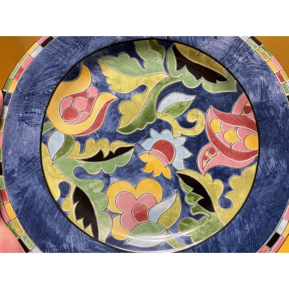 PTS International Interiors Fantasia Salad Plates Set of 2 Blue Floral Stoneware